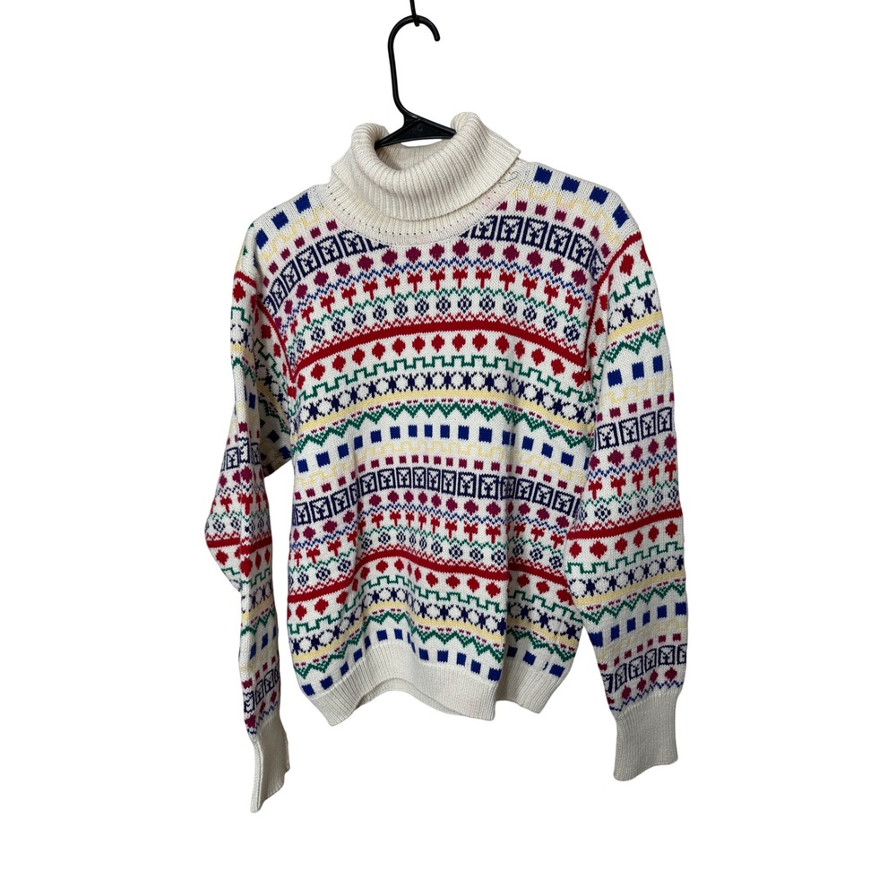 Vintage‎ Talbots Womens Fair Isle Turtleneck Sweater Cream Multi Color Size L